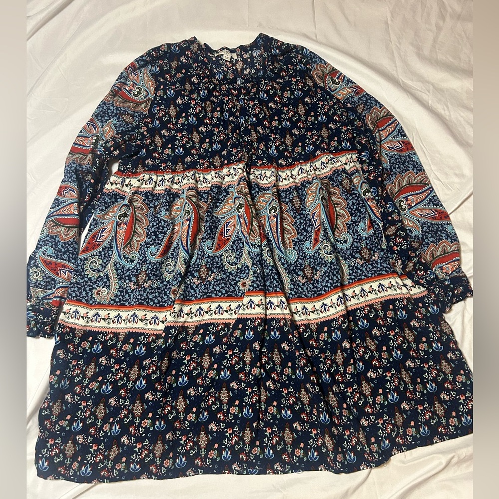 Umgee Size Small Long Sleeve Dress Blue Bohemian Hippie - Picture 2 of 10